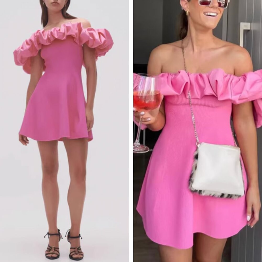 Aje Pink Off-Shoulder Ruffle Mini Dress